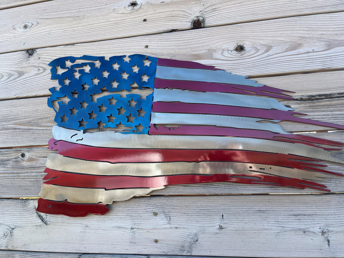 Distressed Tattered Flag Metal Sign - Tattered USA Flag - Metal Flag